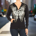 Women's Rhinestone Skull Wing Hoodie Black - Acid.ca Streetwear