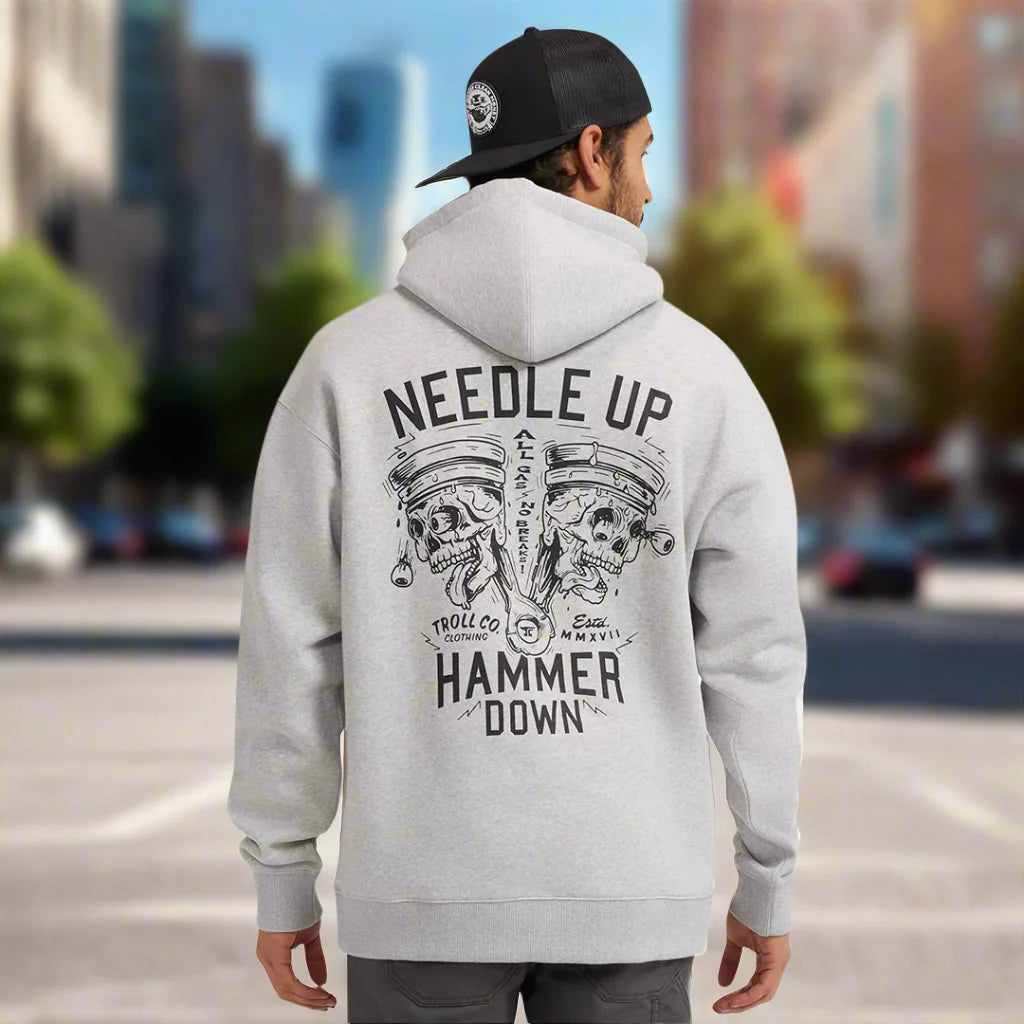 DHCM Men's Needle Up Hammer Down Twins Hoodie Grey - Acid.ca Streetwear